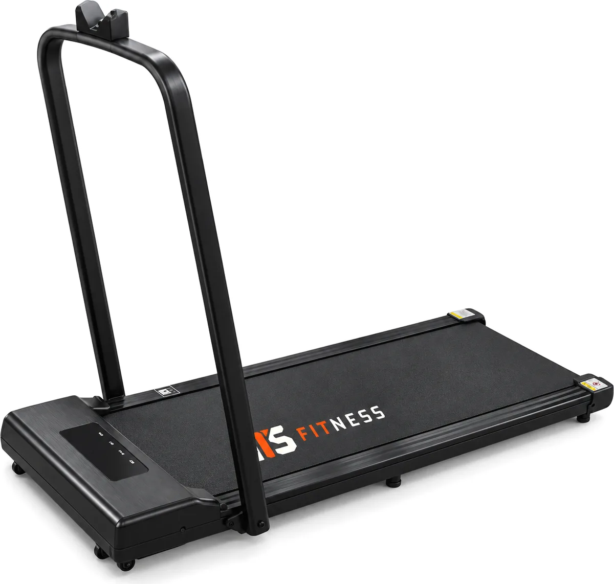 IT'S Fitness folding electric treadmill in black, with support bar